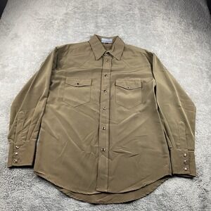 Lavana USA Dress Shirt Snap Buttons Mens Small Brown Long Sleeve‎